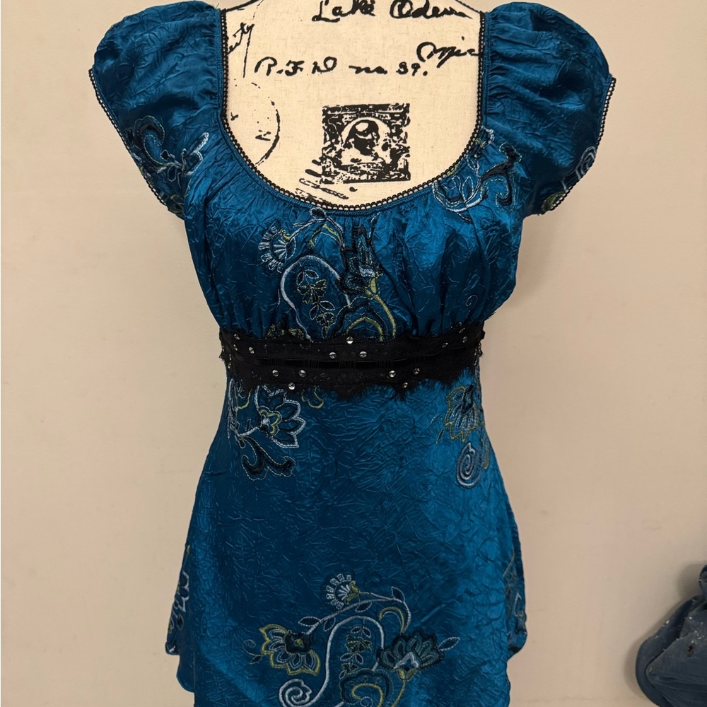 Heart Soul Blue Embroidered Top